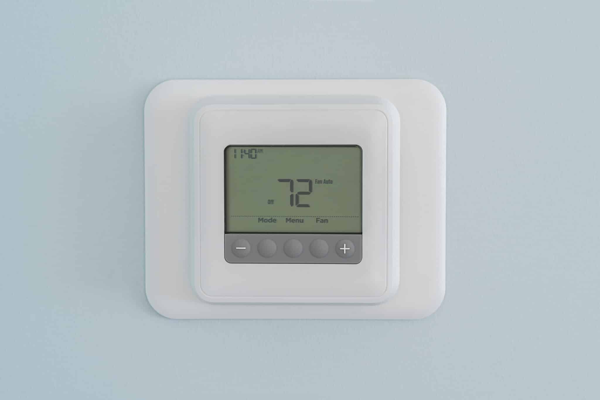 Modern residential programmable heating and cooling thermostats.